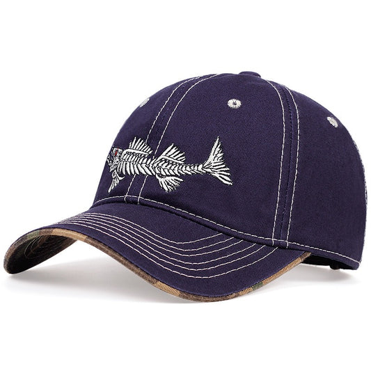 Hot selling fishbone embroidered baseball cap, outdoor sports cap, sunscreen cap, sunshade cap, duck tongue cap, travel cap