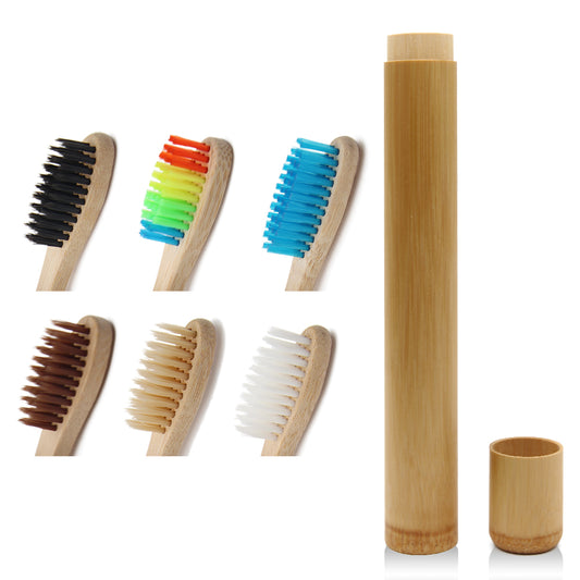 Genkent 1 PCS Bamboo Toothbrush Novelty Wooden Teeth Brush soft-bristle Bamboo Fibre Wooden Handle Bamboo Tube Charcoal Set